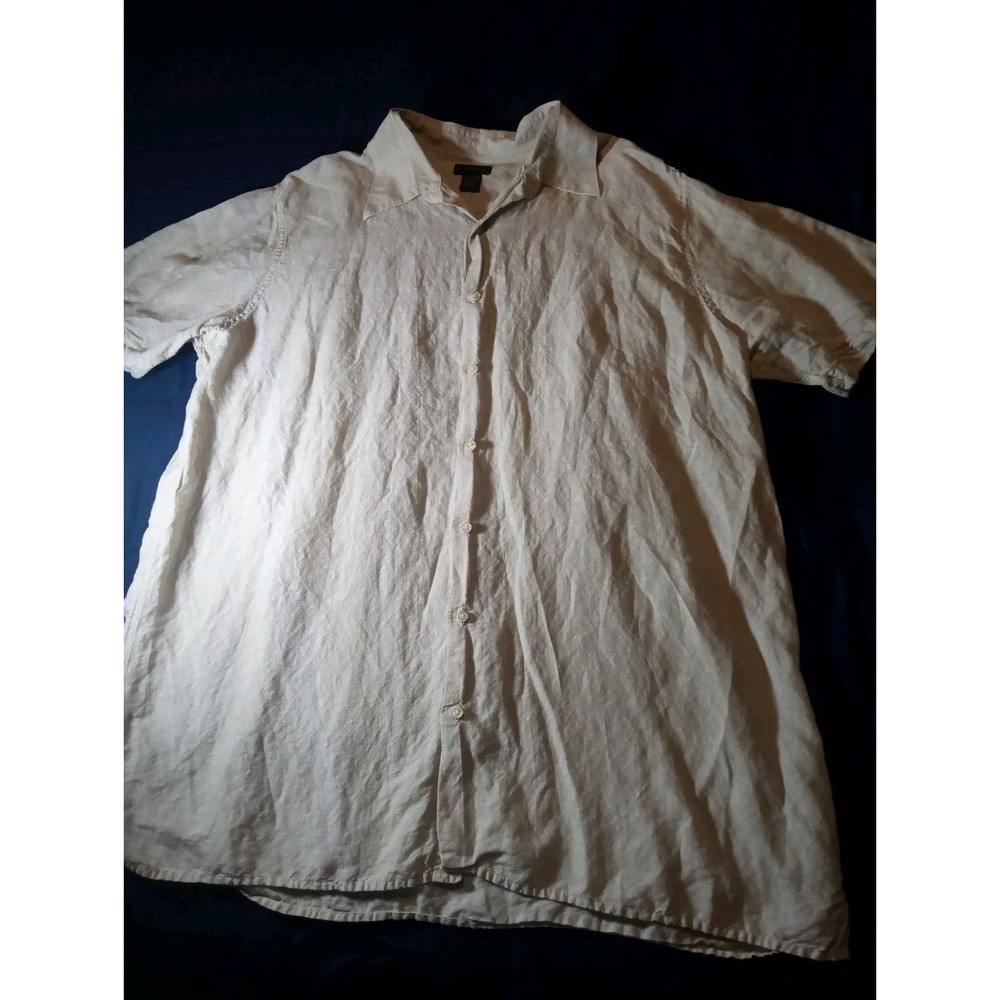 J Ferrar Mens Tan Beige Short Sleeve Button Front Shirt Linen Blend 2XLT‎